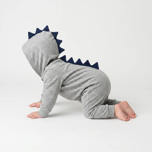 Dino Onesie Baby | Katoenen Boxpak met Capuchon en Rugstekels | 0 tot 18 Maanden