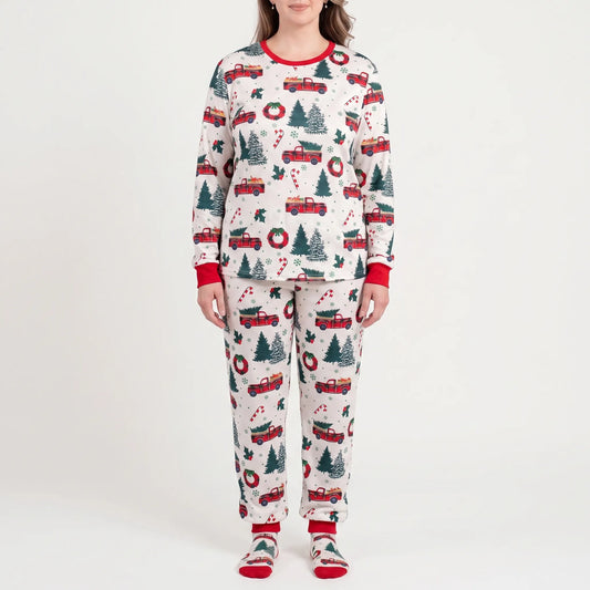 Kerstpyjama Gezin | Bijpassende Set met Kerstboom en Autoprint | Dames Heren Kinderen en Huisdier