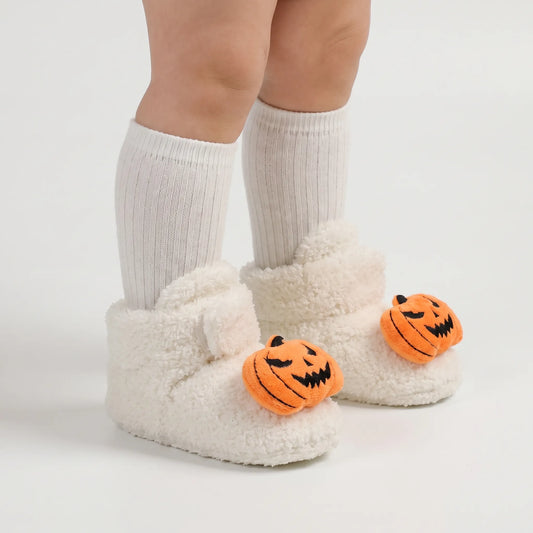Kindersloffen Halloween | Enkelhoge Instapsloffen met Fleecevoering | Pompoen en Spinprint