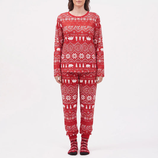 Kerstpyjama Gezin Rood | Klassieke Kerstprint met Sokken | Dames Heren Kinderen Baby en Huisdier