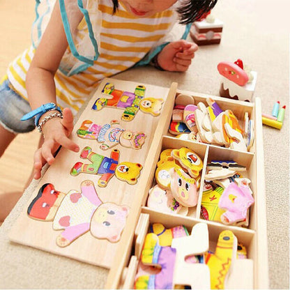 Houten Berenpuzzel – Aankleedpuzzel Speelgoed Met Berenfamilie