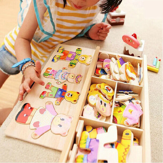 Houten Berenpuzzel – Aankleedpuzzel Speelgoed Met Berenfamilie
