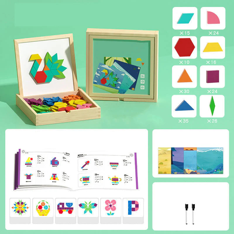 Magnetische Patroonblokken - Montessori Houten Vormenpuzzeldoos