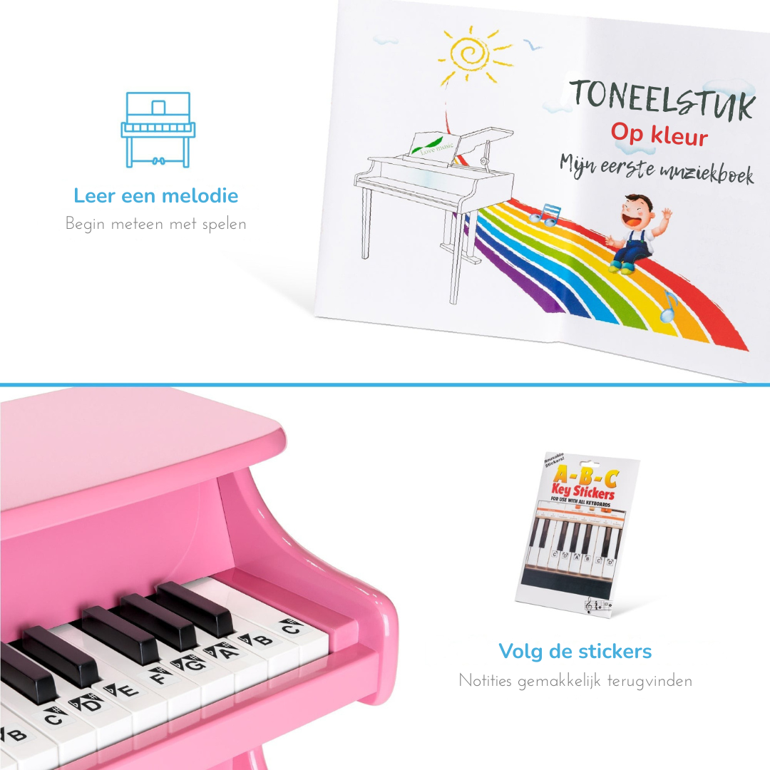 Houten Kinderpiano - Speelgoed Piano met 25 Toetsen en Muziekboek