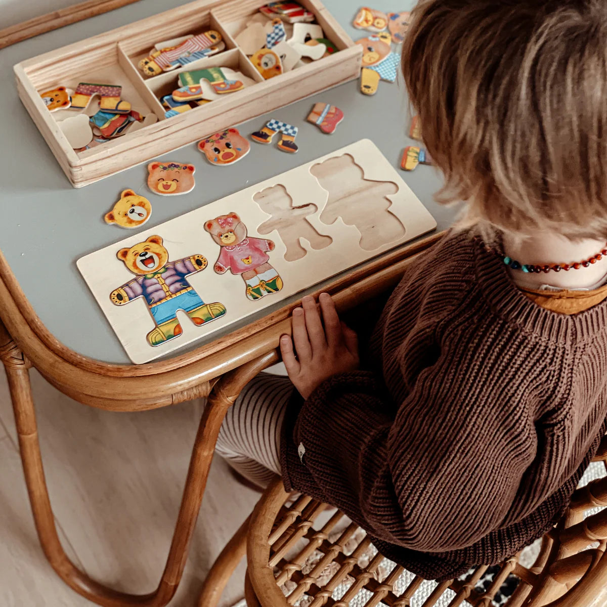 Houten Berenpuzzel – Aankleedpuzzel Speelgoed Met Berenfamilie