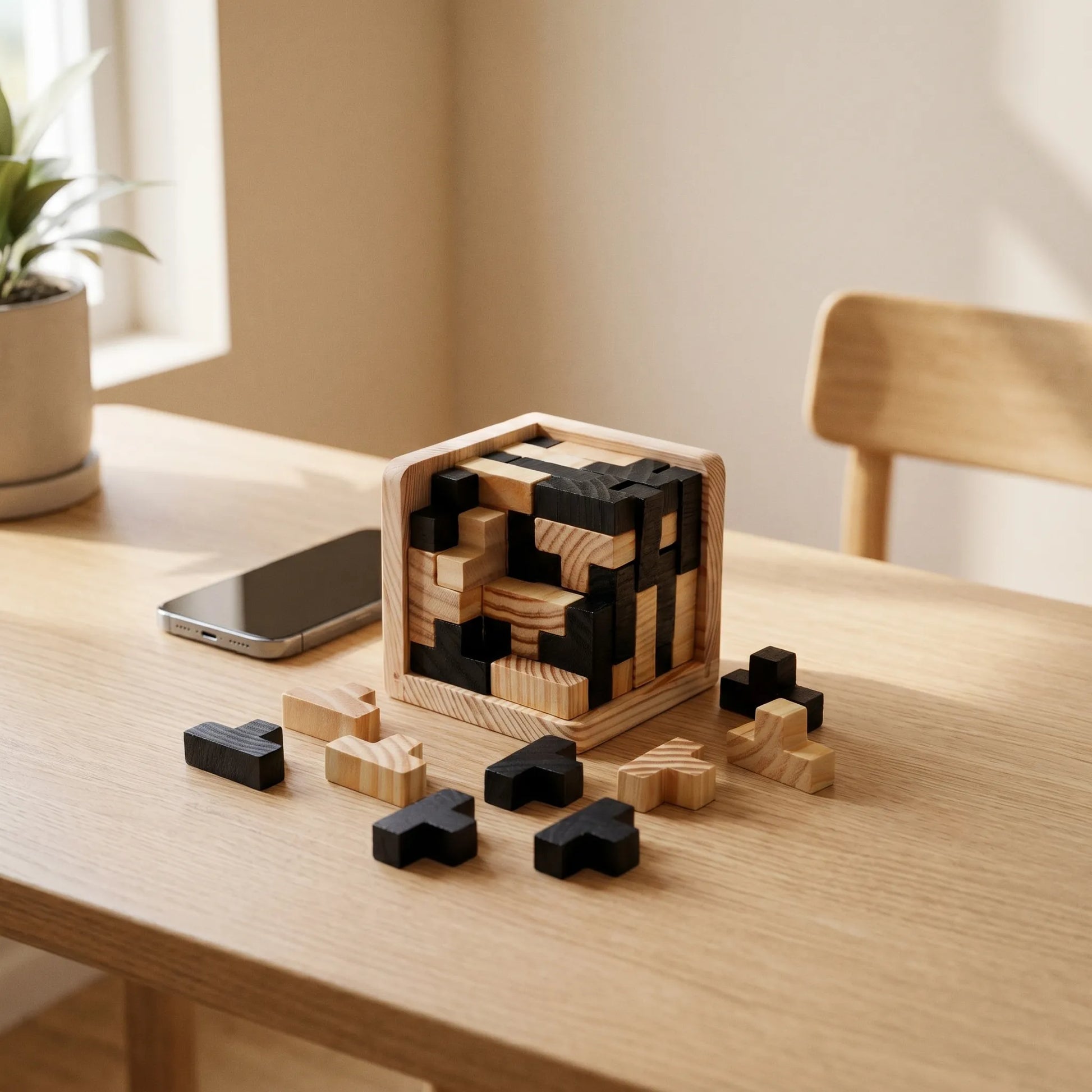 3D Houten Kubuspuzzel – Breinbreker Tetris Kubus Puzzel Voor Kinderen