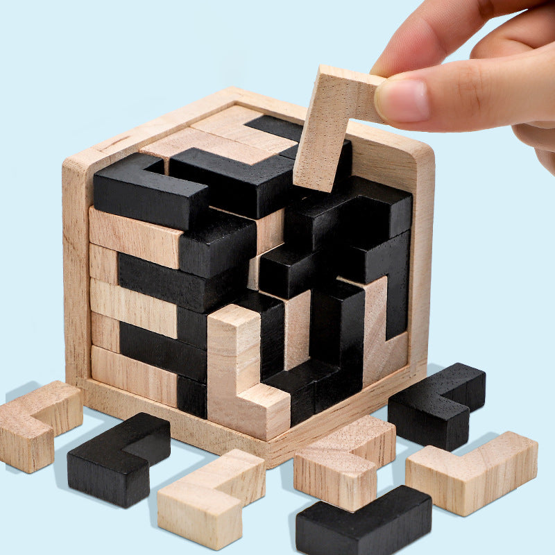 3D Houten Kubuspuzzel – Breinbreker Tetris Kubus Puzzel Voor Kinderen