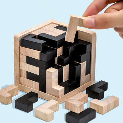 3D Houten Kubuspuzzel – Breinbreker Tetris Kubus Puzzel Voor Kinderen