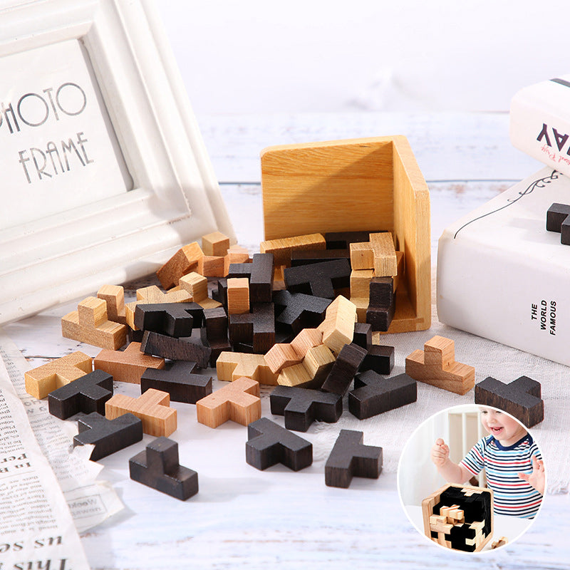 3D Houten Kubuspuzzel – Breinbreker Tetris Kubus Puzzel Voor Kinderen