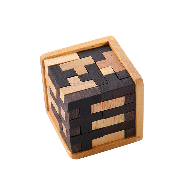 3D Houten Kubuspuzzel – Breinbreker Tetris Kubus Puzzel Voor Kinderen
