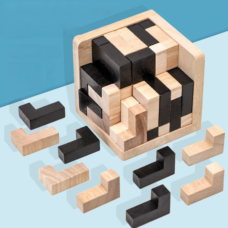 3D Houten Kubuspuzzel – Breinbreker Tetris Kubus Puzzel Voor Kinderen