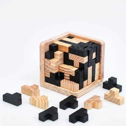 3D Houten Kubuspuzzel – Breinbreker Tetris Kubus Puzzel Voor Kinderen