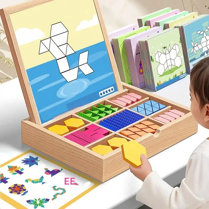 Magnetische Patroonblokken - Montessori Houten Vormenpuzzeldoos