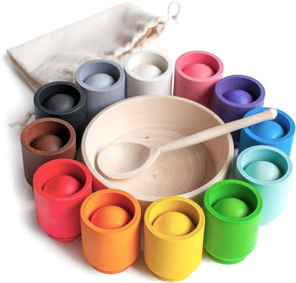 Regenboogballen in Bekers – Montessori Kleursorteer Bekerset