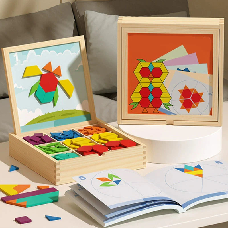 Magnetische Patroonblokken - Montessori Houten Vormenpuzzeldoos