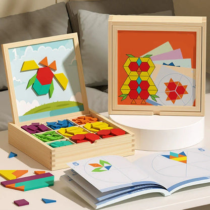 Magnetische Patroonblokken - Montessori Houten Vormenpuzzeldoos