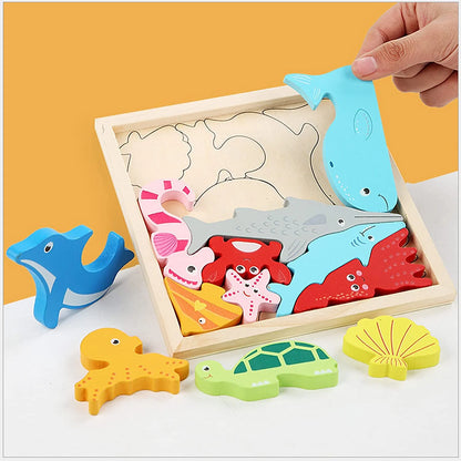 Houten Dierenpuzzel – Montessori Dieren Blokpuzzel Voor Peuters
