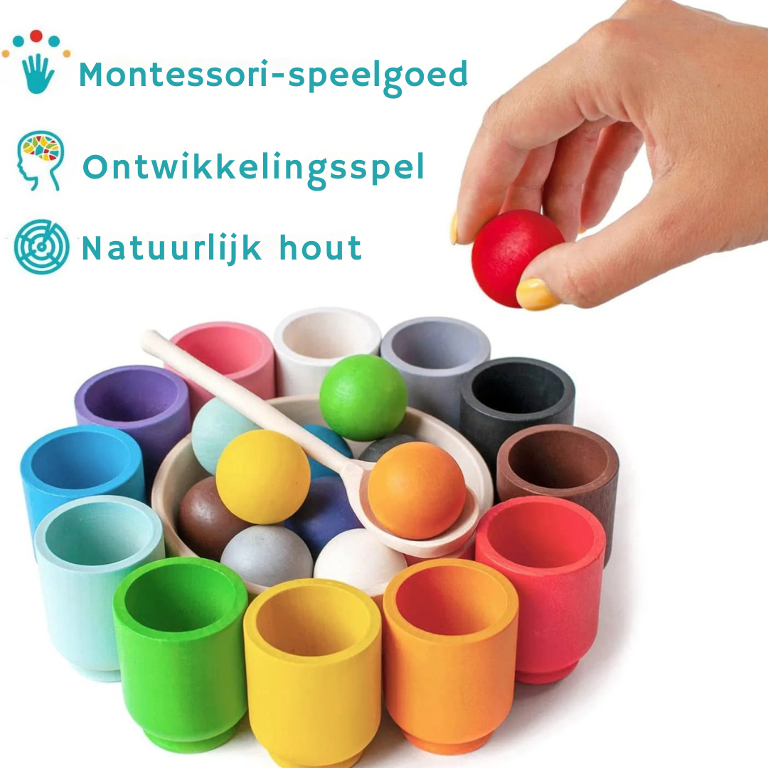 Regenboogballen in Bekers – Montessori Kleursorteer Bekerset
