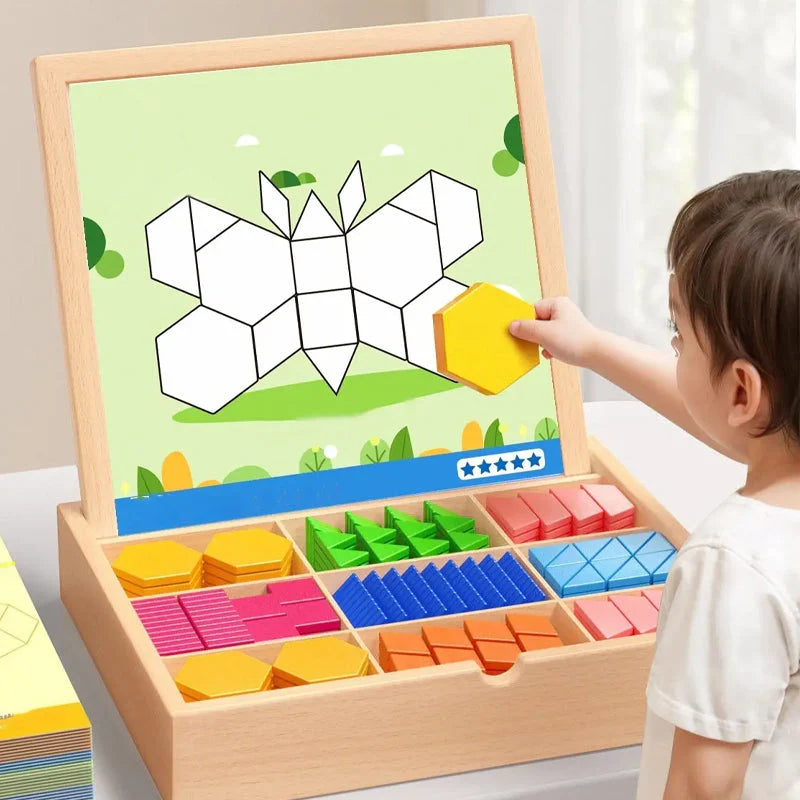 Magnetische Patroonblokken - Montessori Houten Vormenpuzzeldoos