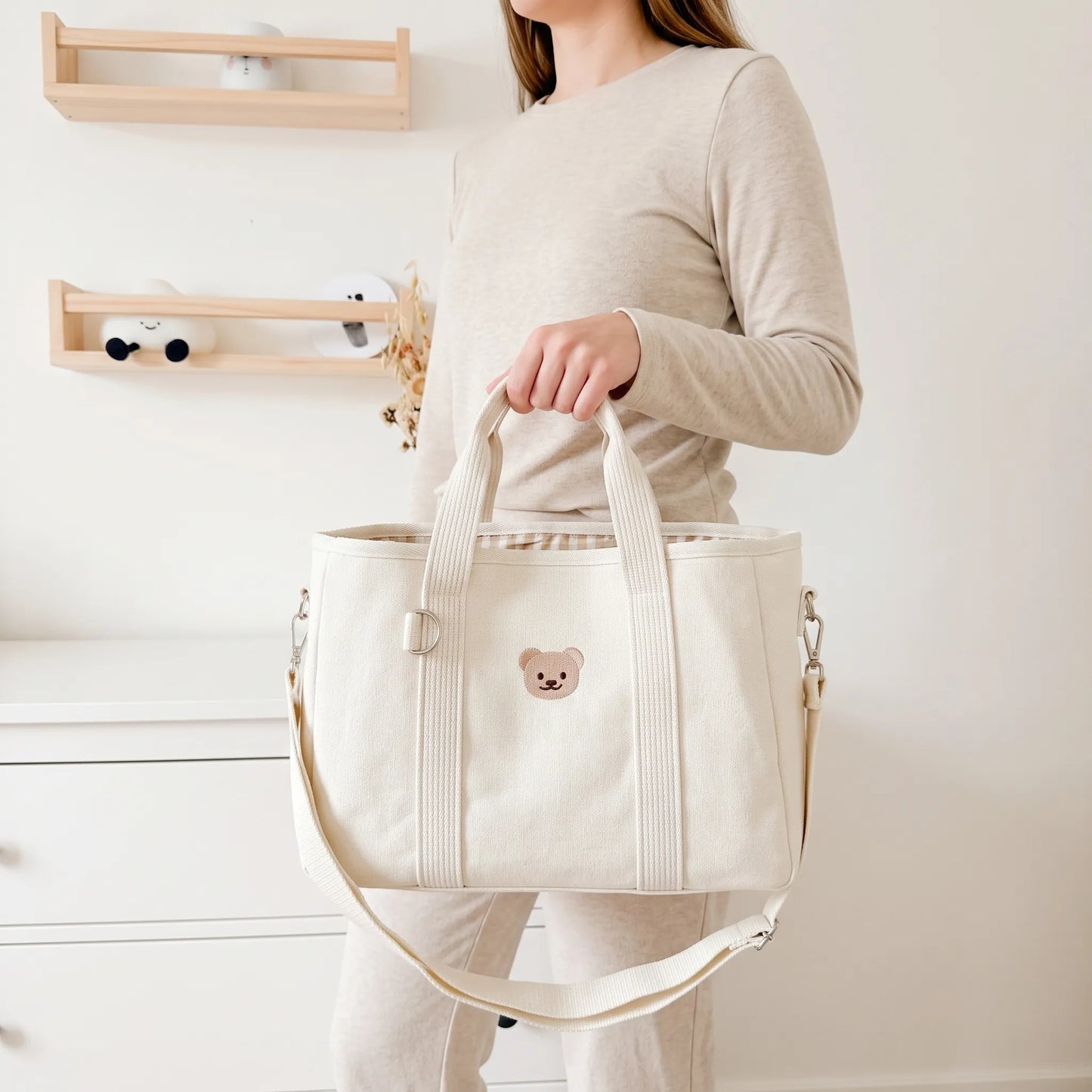 Baby   Diaper Bag - Bear Print Canvas Tote Bag 