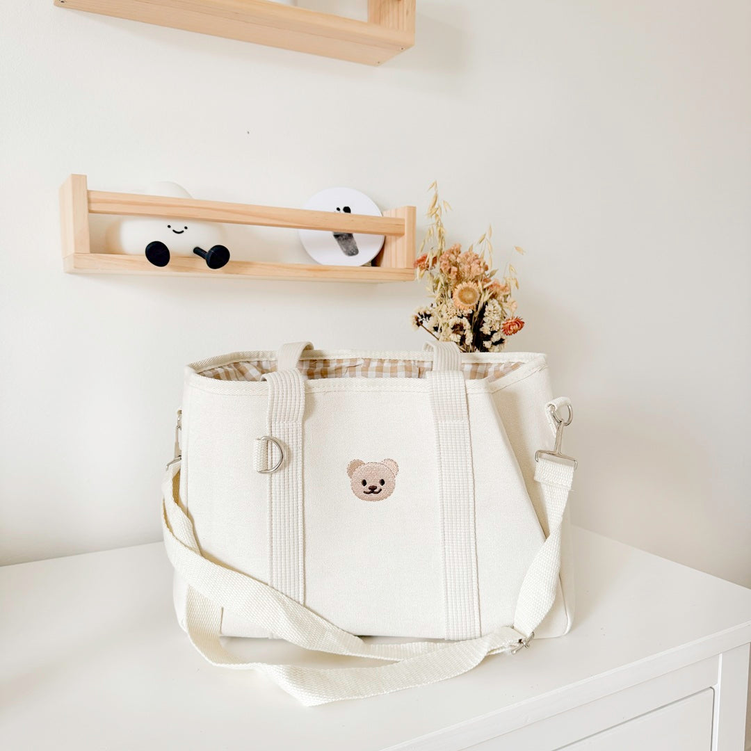 Baby   Diaper Bag - Bear Print Canvas Tote Bag 