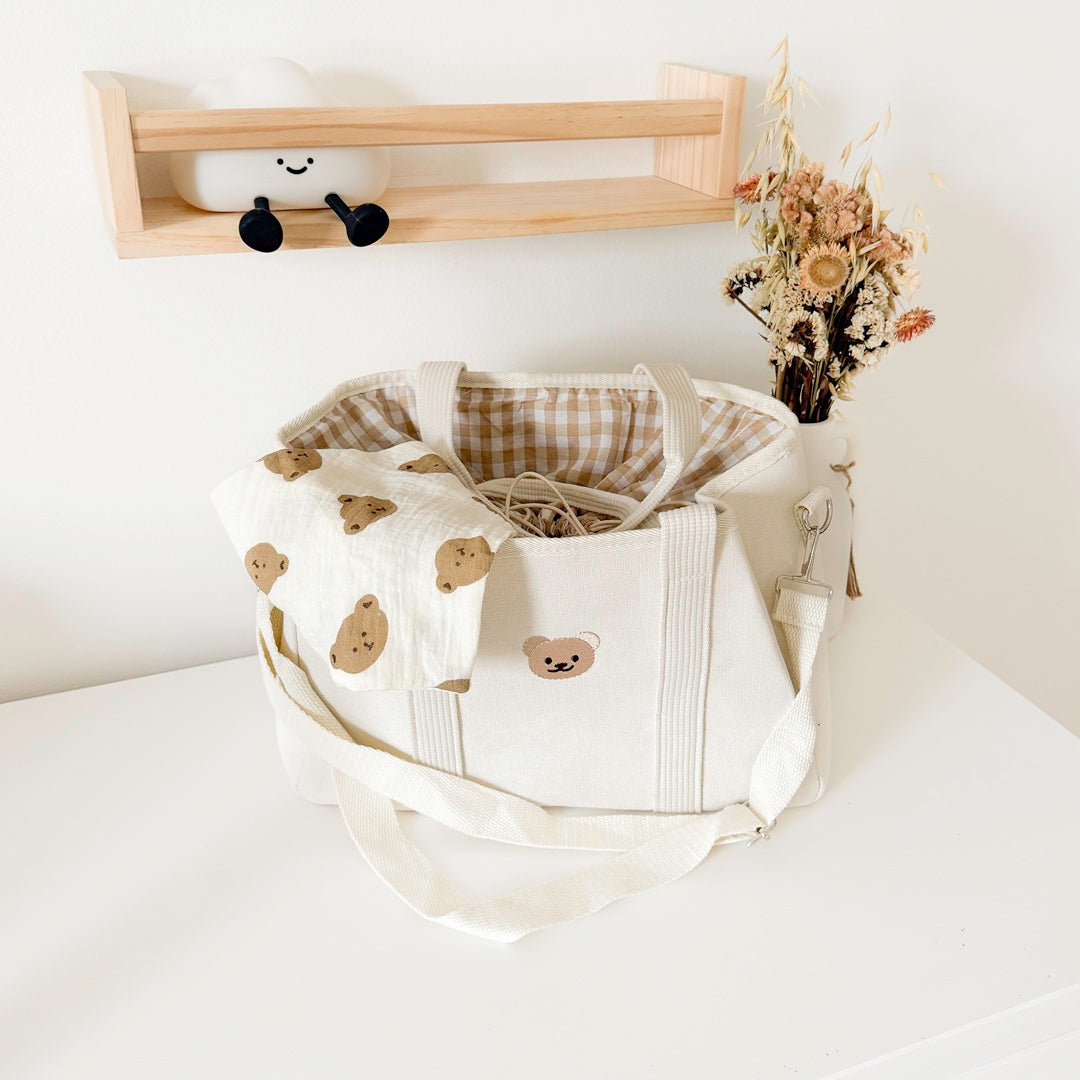 Baby   Diaper Bag - Bear Print Canvas Tote Bag 
