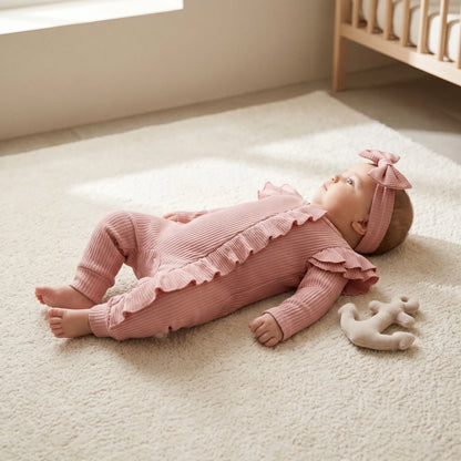 Baby Jumpsuit – Romper Met Lange Mouwen En Ruches Voor Babymeisjes