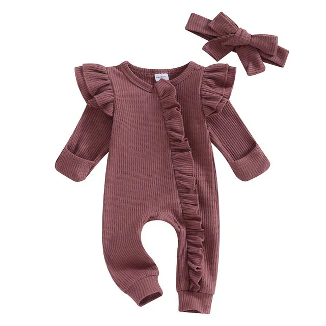 Baby Jumpsuit – Romper Met Lange Mouwen En Ruches Voor Babymeisjes