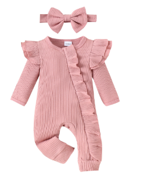 Baby Jumpsuit – Romper Met Lange Mouwen En Ruches Voor Babymeisjes
