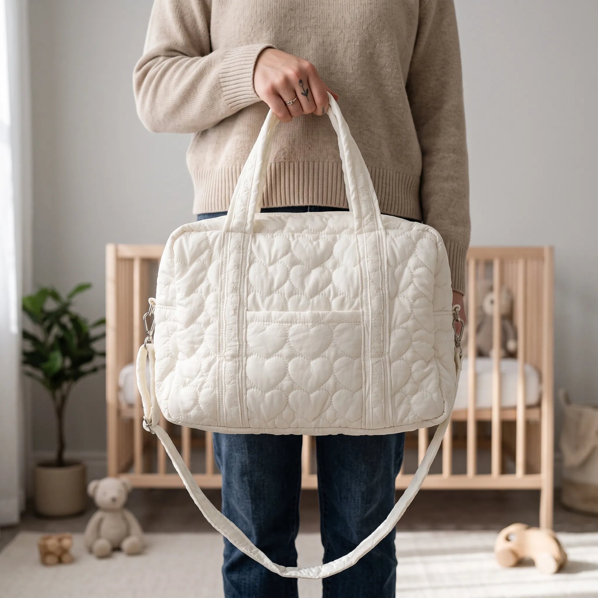 Baby Luiertas Tote Bag – Witte Gewatteerde Luiertas