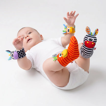 Baby Polsrammelaar & Voetvinder Set - Dieren Pols- en Enkelrammelaars