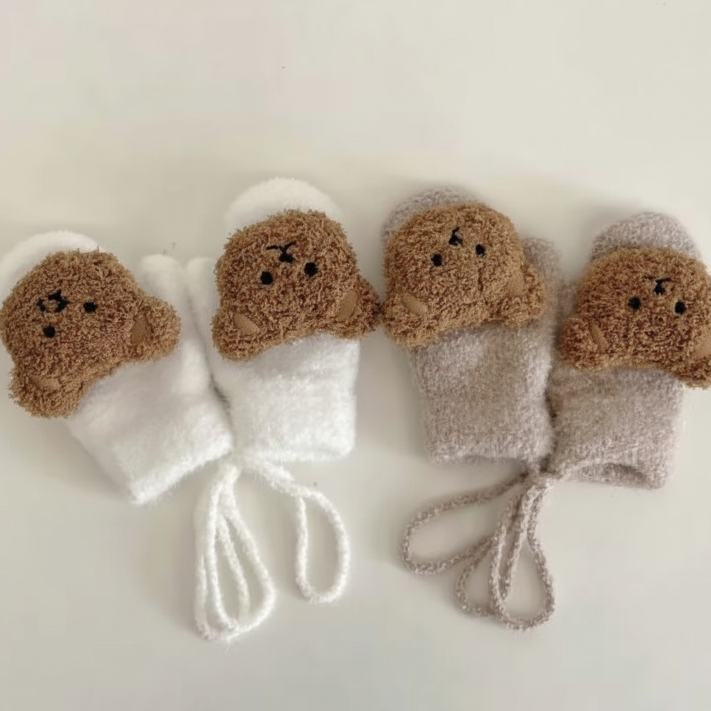 Baby Wantjes Gebreid | Warme Handschoenen met Berenmotief | 8 Kleuren