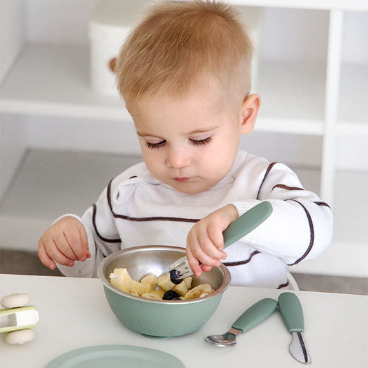 Babybestekset met opbergdoos – veilig kinderbestek van RVS met zachte antisliphandgrepen-MiniBea