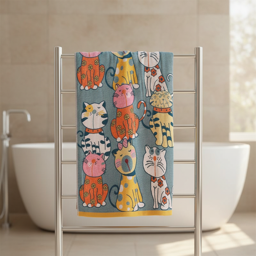 Babyhanddoek Met Kattenprint – Schattige Baby Badhanddoek