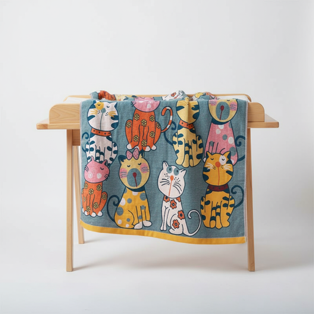 Babyhanddoek Met Kattenprint – Schattige Baby Badhanddoek