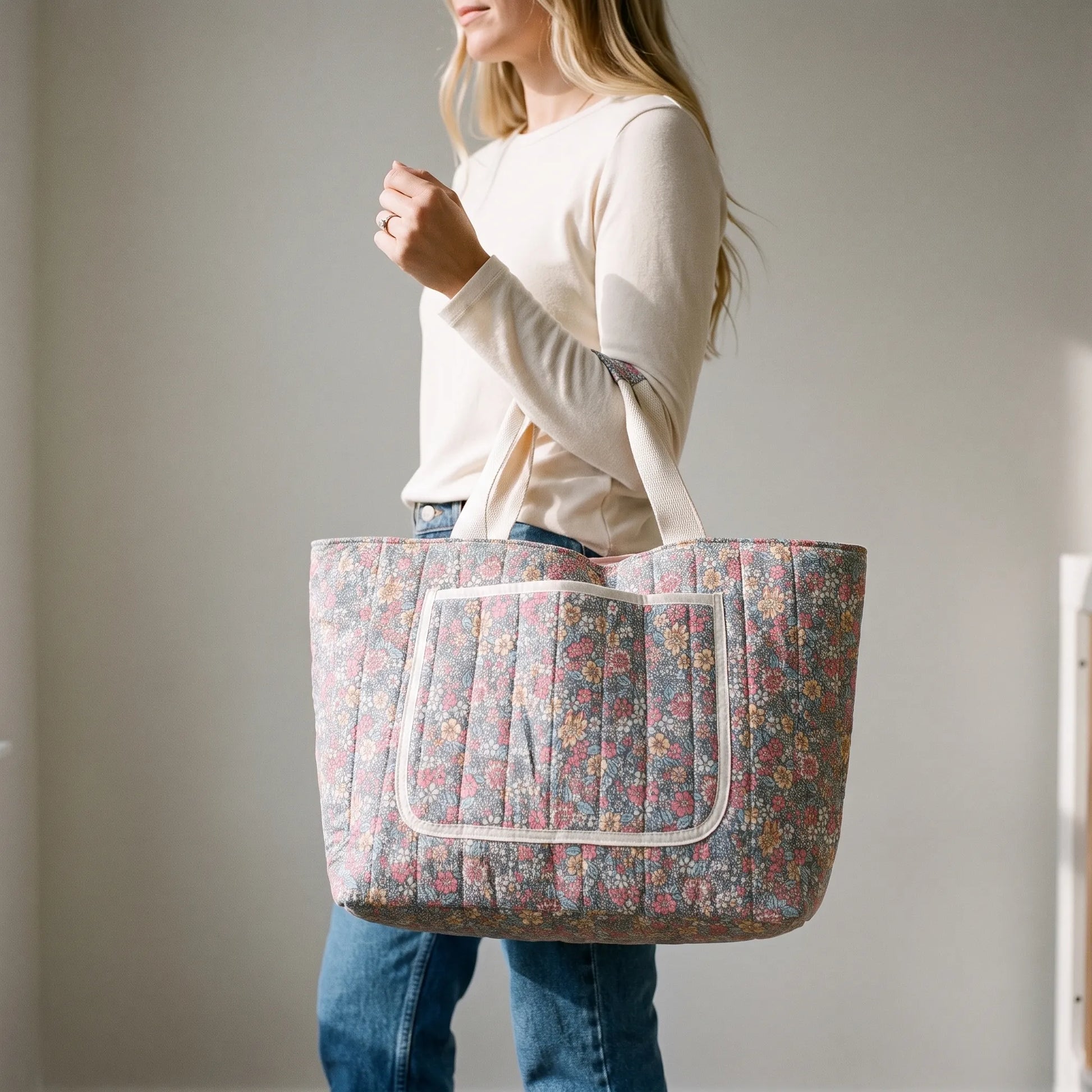 Bloemenprint Tote Tas – Grote Schoudertas Voor Mama's