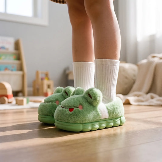 Dierensloffen Kinderen | Pluche Pantoffels met Antislipzool | Kikker Konijn of Beer