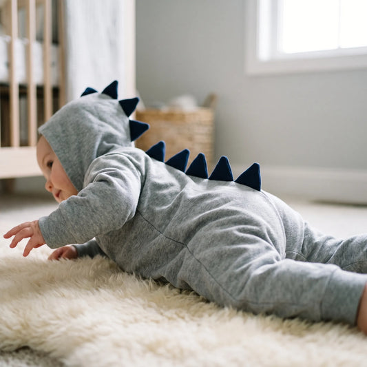 Dino Onesie Baby | Katoenen Boxpak met Capuchon en Rugstekels | 0 tot 18 Maanden