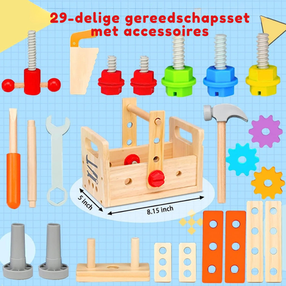 Montessori Houten Gereedschapskist – Gereedschap Speelset Voor Kinderen
