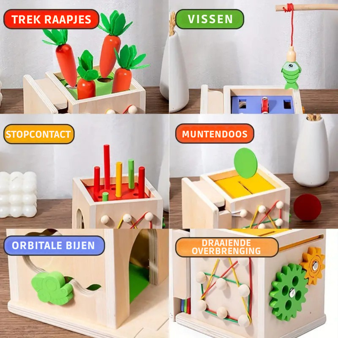 Montessori Houten Speelset – Sensorische Activiteitskubus Voor Peuters