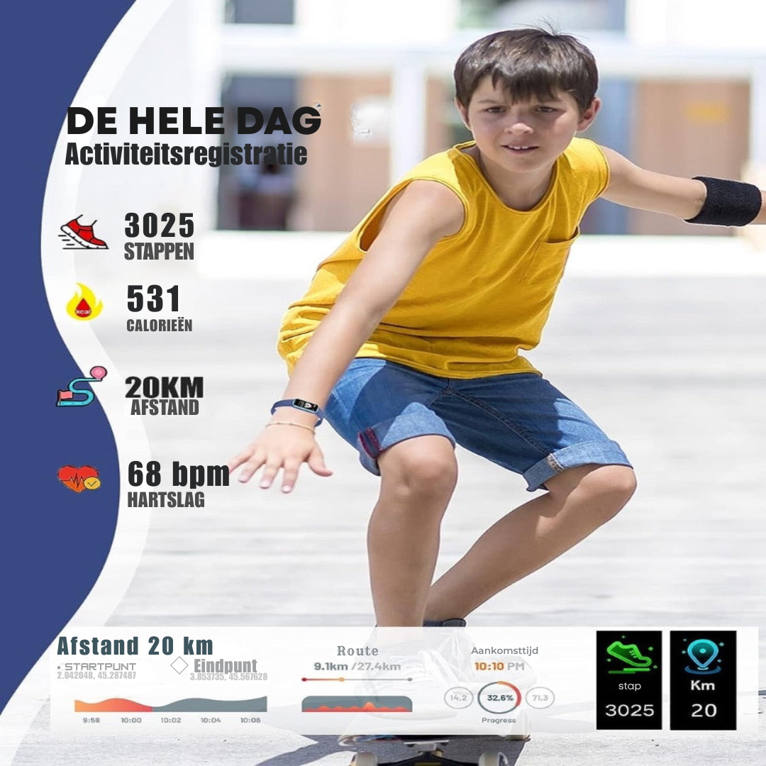 Fitnesstracker Kinderen - Stappenteller en Hartslag Sporthorloge