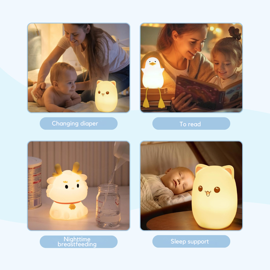 Veilleuse enfant animaux | Lampe en silicone avec commande tactile | Canard, faon ou chaton