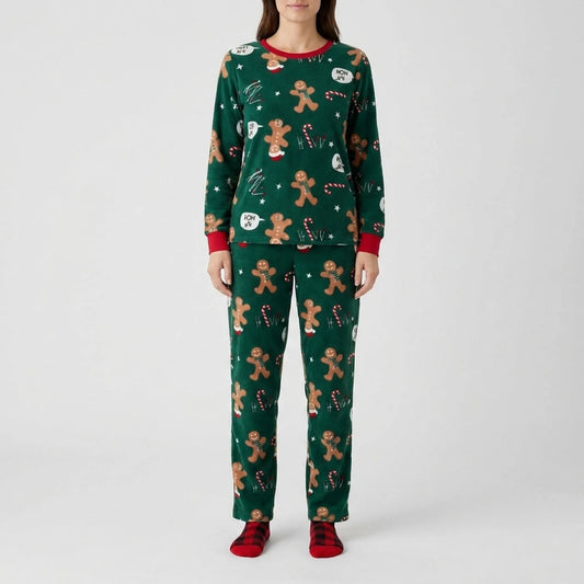 Familie Kerstpyjama | Fleece Set met Gingerbread Man Print | Dames Heren Kinderen en Huisdier
