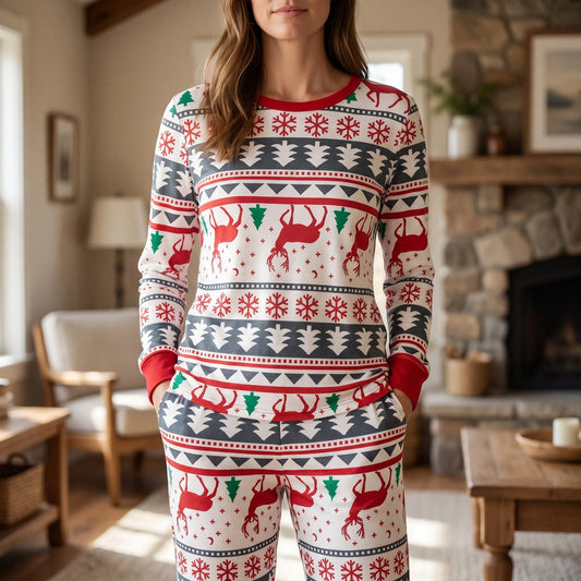 Kerstpyjama Familie Rood Wit | Rendierprint met Sokken | Dames Heren Kinderen Baby en Huisdier