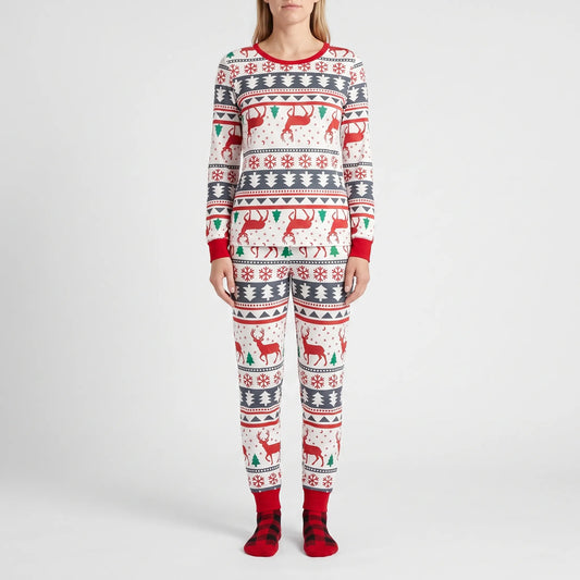 Kerstpyjama Familie Rood Wit | Rendierprint met Sokken | Dames Heren Kinderen Baby en Huisdier