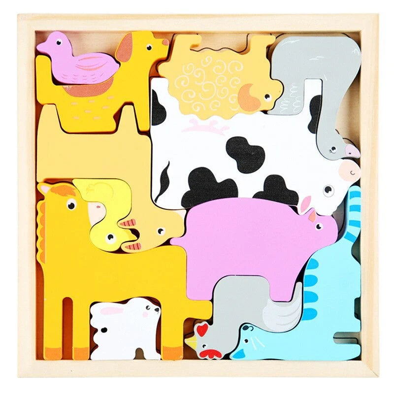 Houten Dierenpuzzel – Montessori Dieren Blokpuzzel Voor Peuters