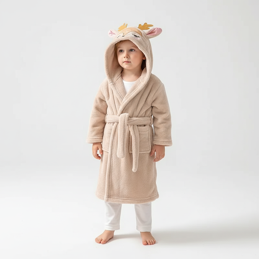 Beige kinderbadjas met hertencapuchon en oortjes