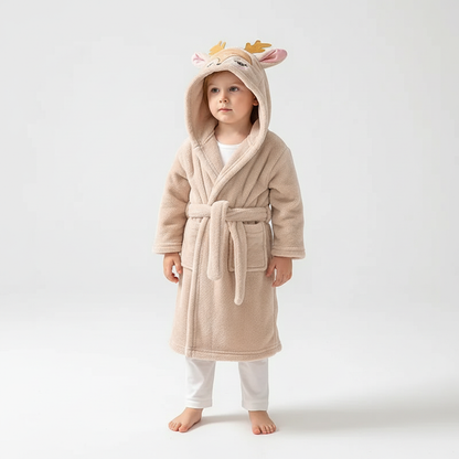 Beige kinderbadjas met hertencapuchon en oortjes