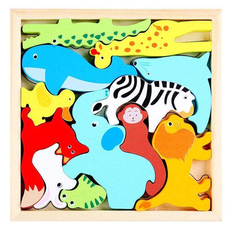 Houten Dierenpuzzel – Montessori Dieren Blokpuzzel Voor Peuters