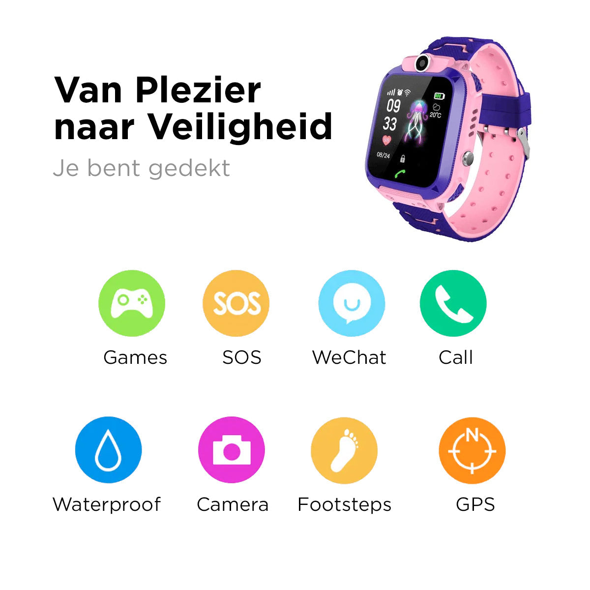 GPS Horloge Kind | Kindersmartwatch met SOS Knop en Tracking | Touchscreen in Roze of Blauw